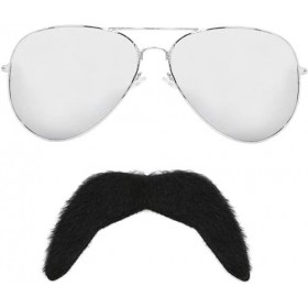 Accessoires de déguisement rockstar des années 80 pour adultes – Lunettes de soleil miroir + moustache noire – Accessoires de