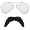 Accessoires de déguisement rockstar des années 80 pour adultes – Lunettes de soleil miroir + moustache noire – Accessoires de