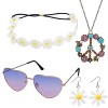 Hileyu Set daccessoires hippies 4Pcs 70s Fancy Dress Women Lunettes Hippie Vintage Couronne Fleurie Bandeau Collier Signe Pa