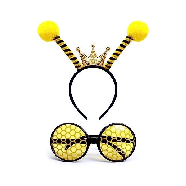 AYNKH Ensemble bandeau et lunettes abeille antenne bandeau coccinelle bandeau avec papillon abeille lunettes de soleil jaune 