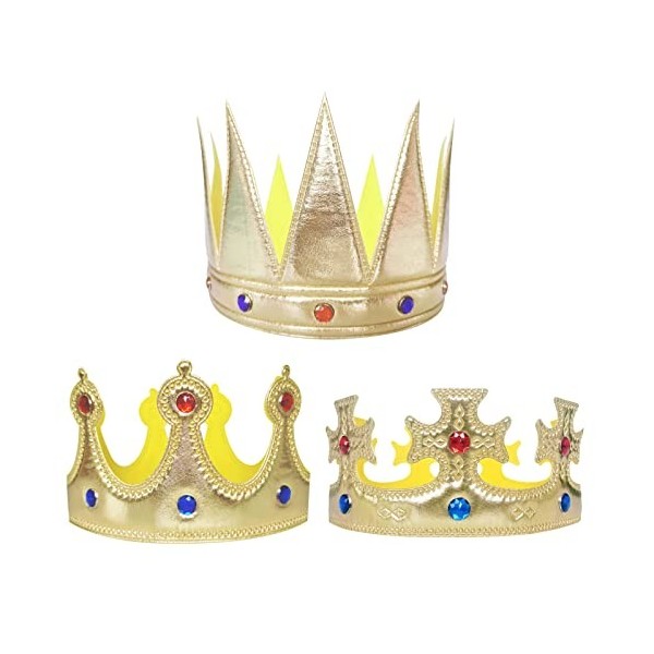 VIKSAUN 3 Pièces Couronne roi pour enfants, couronne princesse Étanche Fête Enfant Chapeau avec Gem, Non-tissé Prince Crown, 