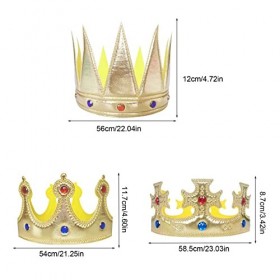VIKSAUN 3 Pièces Couronne roi pour enfants, couronne princesse Étanche Fête Enfant Chapeau avec Gem, Non-tissé Prince Crown, 