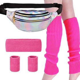 Yontree Déguisement Année 80 Accessoire Femme Années 80s Disco Costume Sac Banane Bandeau Jambiere Bracelets Costume des Anné