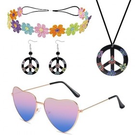 UYUYong Hippie Costume Set Rétro Deguisement hippie Hippie Accessoires Lunettes de Soleil Bandeau Hippie Boucles doreilles C