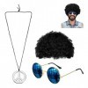 Accessoires Hippie Homme Deguisement Disco,Hippie Outfit Hommes Accessoires Afro Perruque Lunettes De Soleil Signe De Paix Co