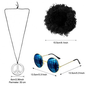 Accessoires Hippie Homme Deguisement Disco,Hippie Outfit Hommes Accessoires Afro Perruque Lunettes De Soleil Signe De Paix Co