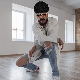 mizikuu 4 Pièces Hippie Perruque Costume Set, Ensemble de Costume Hippie Années 60, 70 Hippie Déguisement Accessoires Perruqu