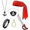 Déguisement Pirate Unisexe Accessoires Pirate, Accessoires de Costume de Pirate avec Cache Oeil Pirate, Epee Pirate, Bandeau 