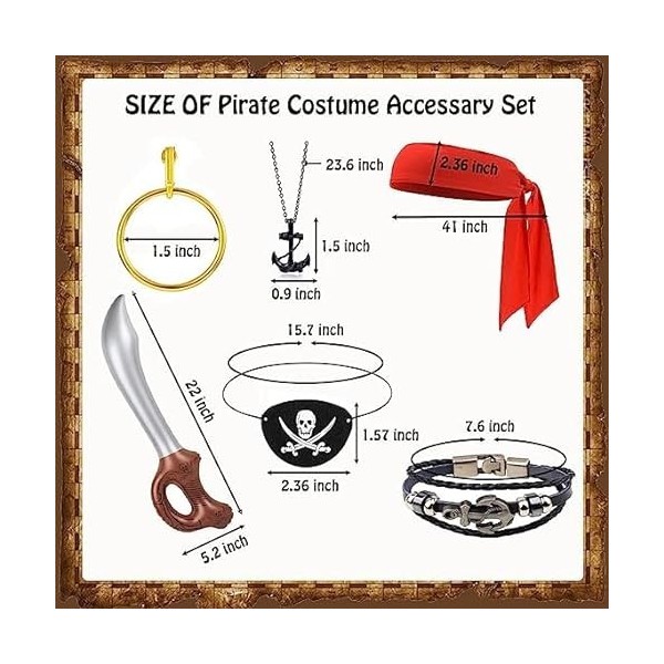 Déguisement Pirate Unisexe Accessoires Pirate, Accessoires de Costume de Pirate avec Cache Oeil Pirate, Epee Pirate, Bandeau 