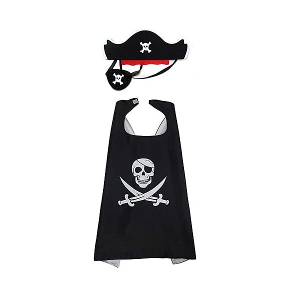 Nv Wang Costume de Pirate Pour Enfants,Enfants Capes Dhalloween Chapeau de Cape de Pirate Cache-œil de Pirate pour Enfants H