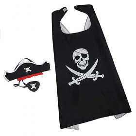 Nv Wang Costume de Pirate Pour Enfants,Enfants Capes Dhalloween Chapeau de Cape de Pirate Cache-œil de Pirate pour Enfants H