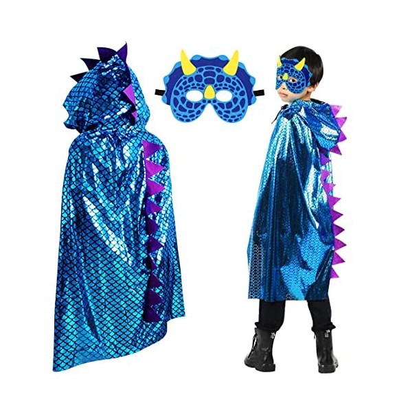 Sprinlot Costume Dinosaure Enfant Or,Déguisement Dinosaure Garcon,Cape Masque Halloween,Cape a Capuche Carnaval,Dinosaure Cos