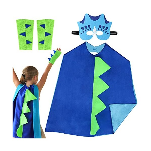 Sprinlot Costume Dinosaure Enfant Or,Déguisement Dinosaure Garcon,Cape Masque Halloween,Cape a Capuche Carnaval,Dinosaure Cos