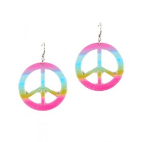 COOLMP Boucles doreilles Peace & Love Multicolores Plastique Adulte - Taille Unique - Accessoires de fête, Costume, déguisem