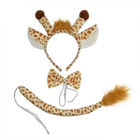3 Kit de Costume Animal Serre-tête，Bandeau Girafe，Girafe avec Oreilles Queue Nœud Papillon，Cosplay Accessoires de Fête pour E