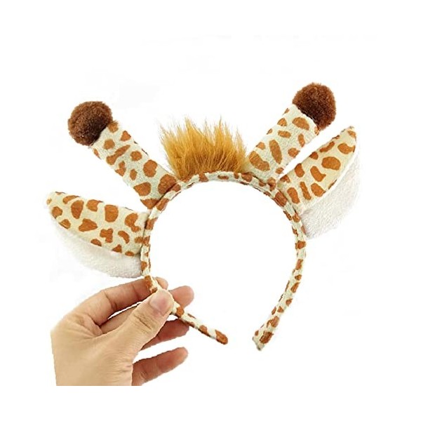 3 Kit de Costume Animal Serre-tête，Bandeau Girafe，Girafe avec Oreilles Queue Nœud Papillon，Cosplay Accessoires de Fête pour E