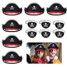 HORREX 12 Pièces Anniversaire Pirate,Chapeaux de Pirate, Cache Oeil Pirate,pour Enfants en Feutre Accessoire de Pirate, pour 