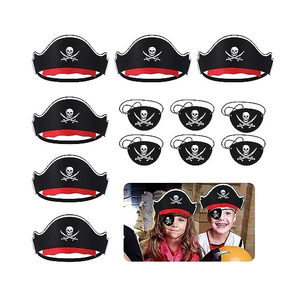 HORREX 12 Pièces Anniversaire Pirate,Chapeaux de Pirate, Cache Oeil Pirate,pour Enfants en Feutre Accessoire de Pirate, pour 