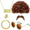 Deguisement Hippie Femme Homme Ensemble de Costume Hippie Tenue Disco Hippie Accessoires Perruque Afro Funky Lunette Hippie C