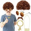 Deguisement Hippie Femme Homme Ensemble de Costume Hippie Tenue Disco Hippie Accessoires Perruque Afro Funky Lunette Hippie C