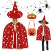 Deguisement Halloween Enfant, Costume Halloween Enfant avec Cape de Magicien, Chapeau, Sac de Bonbons Citrouille, Marteau Cit