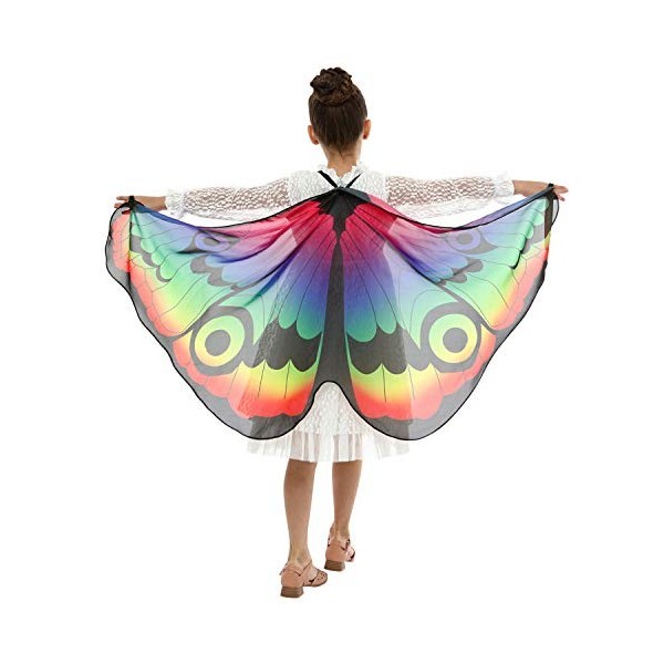 LAEMILIA Ailes Papillon Halloween Foulard Châle Cape Multicouleur Fée Princesse Déguisement Costume Cosplay Enfants Accessoir