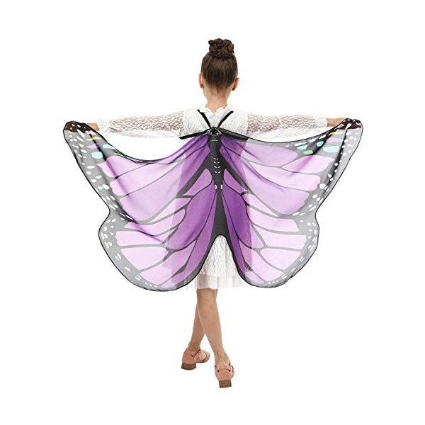 LAEMILIA Ailes Papillon Halloween Foulard Châle Cape Multicouleur Fée Princesse Déguisement Costume Cosplay Enfants Accessoir