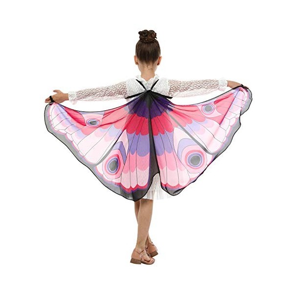 LAEMILIA Ailes Papillon Halloween Foulard Châle Cape Multicouleur Fée Princesse Déguisement Costume Cosplay Enfants Accessoir