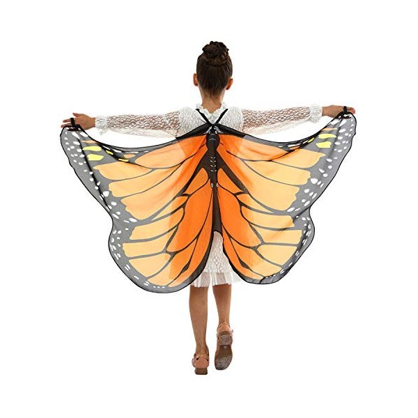 LAEMILIA Ailes Papillon Halloween Foulard Châle Cape Multicouleur Fée Princesse Déguisement Costume Cosplay Enfants Accessoir