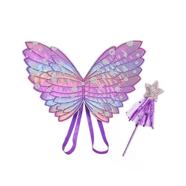 Déguisement Fée Enfant,Ailes dEnfants 2 Costume Papillon Fille Ailes Ensemble Baguette Magique et Ailes de Fée pour Enfants 