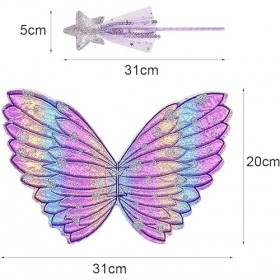 Déguisement Fée Enfant,Ailes dEnfants 2 Costume Papillon Fille Ailes Ensemble Baguette Magique et Ailes de Fée pour Enfants 