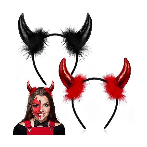 HIFOT 2pièces Corne Diable Serre Tete Diable Cheveux Bandeau Cornes Accessoire Halloween Carnaval Serre Tete Halloween Femme