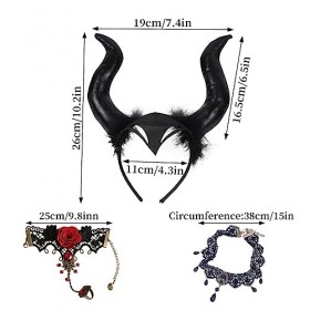 Winric Lot de 3 costumes de reine cornes, serre-tête gothique rétro et bracelet en dentelle, accessoires de cosplay pour femm