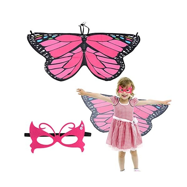 BETESSIN Ailes Papillon dÉcharpe Fille Châle Foulard Papillon Cape Enfant et Masque Papillon Accessoire de Costume Déguiseme