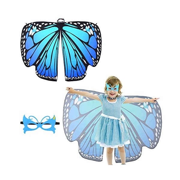 BETESSIN Ailes Papillon dÉcharpe Fille Châle Foulard Papillon Cape Enfant et Masque Papillon Accessoire de Costume Déguiseme