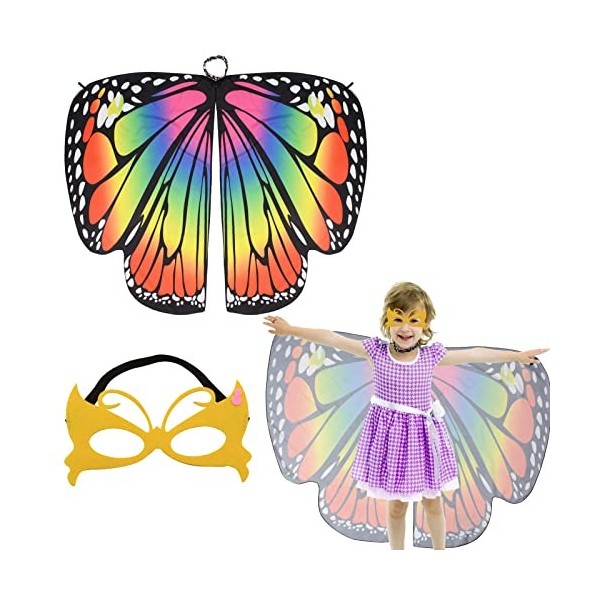 BETESSIN Ailes Papillon dÉcharpe Fille Châle Foulard Papillon Cape Enfant et Masque Papillon Accessoire de Costume Déguiseme