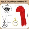 Suilung 6 Pièces Accessoires de Costume de Pirate Halloween Comprenant Chapeau de Pirate à Longue Queue, Cache-Œil, Boucles d