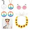 VIKSAUN 5 Pièces Ensemble de Costume Hippie, Accessoires Hippie,Collier de Signe de Paix Boucles doreilles Bandeau de Tourne