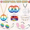 7 Pièces Ensemble de Deguisement Hippie, Rétro Accessoires Hippie avce Collier de Signe de Paix Lunette Hippie Bandeau Boucle