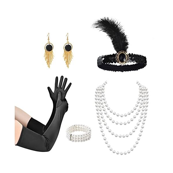 MIVAIUN 1920 Accessories, Années 1920 Accessoires Gatsby Costume Set, Headband Gatsby, Déguisement Charleston Femme, Accessoi