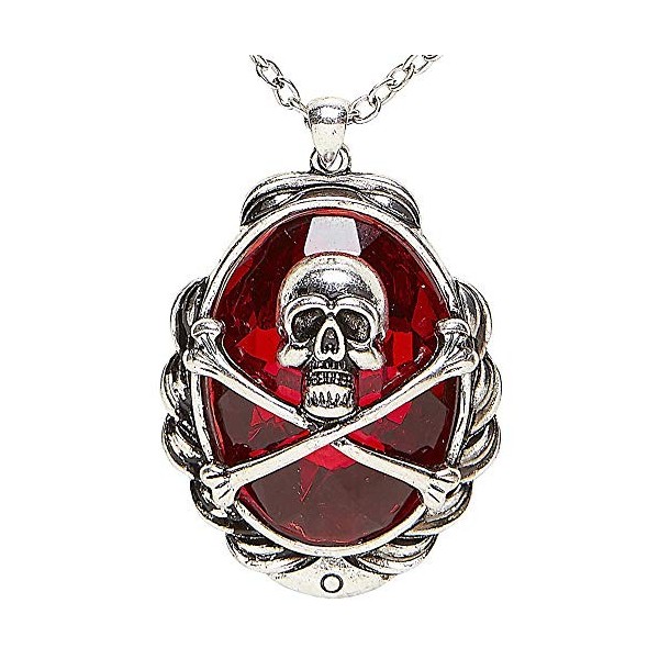 "SKULL & CROSS BONES RED GEM NECKLACE" -