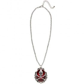 "SKULL & CROSS BONES RED GEM NECKLACE" -