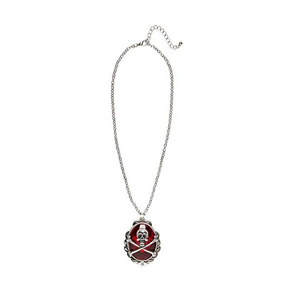 "SKULL & CROSS BONES RED GEM NECKLACE" -