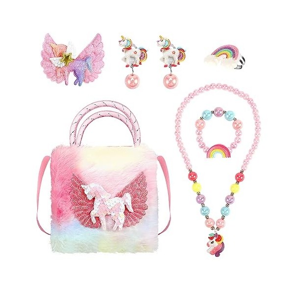 BTHRORO Licorne Sac A Main Bijoux Enfants Fille Peluche Sac Licorn 