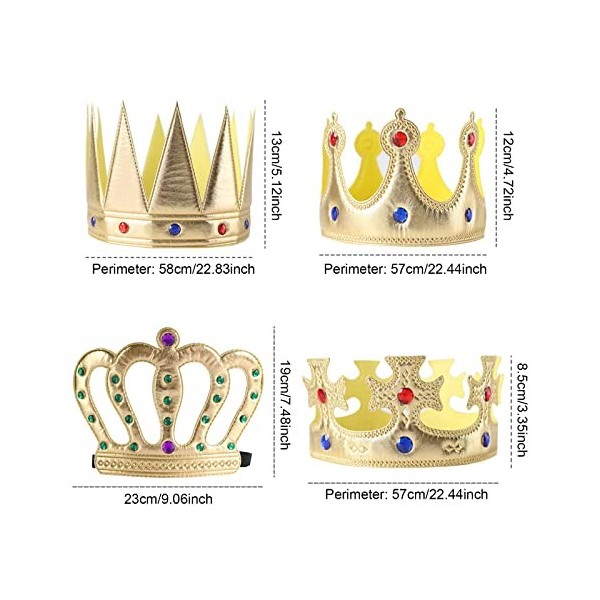 MIVAIUN 4 Pièces Couronne de Roi Chapeau de Fête Couronne de Reine Couronne Danniversaire Couronne de Fête Accessoire de Cos