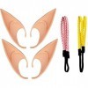 dcast 2 Paires Oreille Elf Pointues Ears en Latex Avec 2 Bandeau Tresse Cheveux, Doux et Confortable, Déguisement, Mascarade,