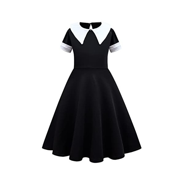 IWEMEK Enfants Filles Mercredi Addams Costume Halloween Carnaval Journée Mondiale du Livre Fantaisie Déguisement Fête Personn