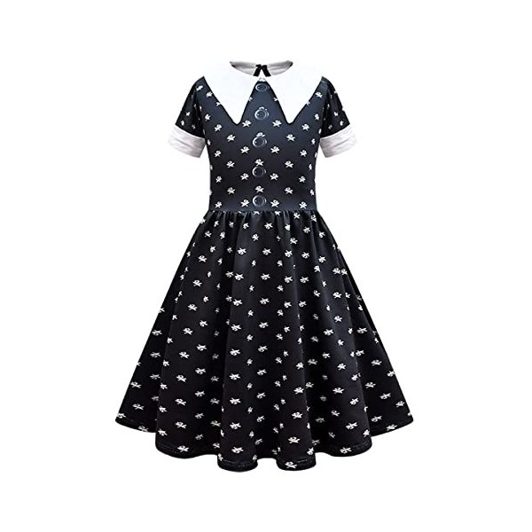 IWEMEK Enfants Filles Mercredi Addams Costume Halloween Carnaval Journée Mondiale du Livre Fantaisie Déguisement Fête Personn
