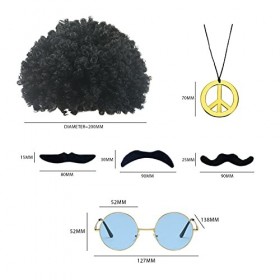YSDYY 7 accessoires hippies, perruque afro ronde monture dorée lunettes moustache paix collier et collier dollar, accessoires