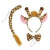 PSOWQ Kit Girafe- Déguisements Girafe, 3 Pcs Ensemble Costume Girafe, Jaune Girafe Serre-Tête Nœud Papillon et Queue, Deguise